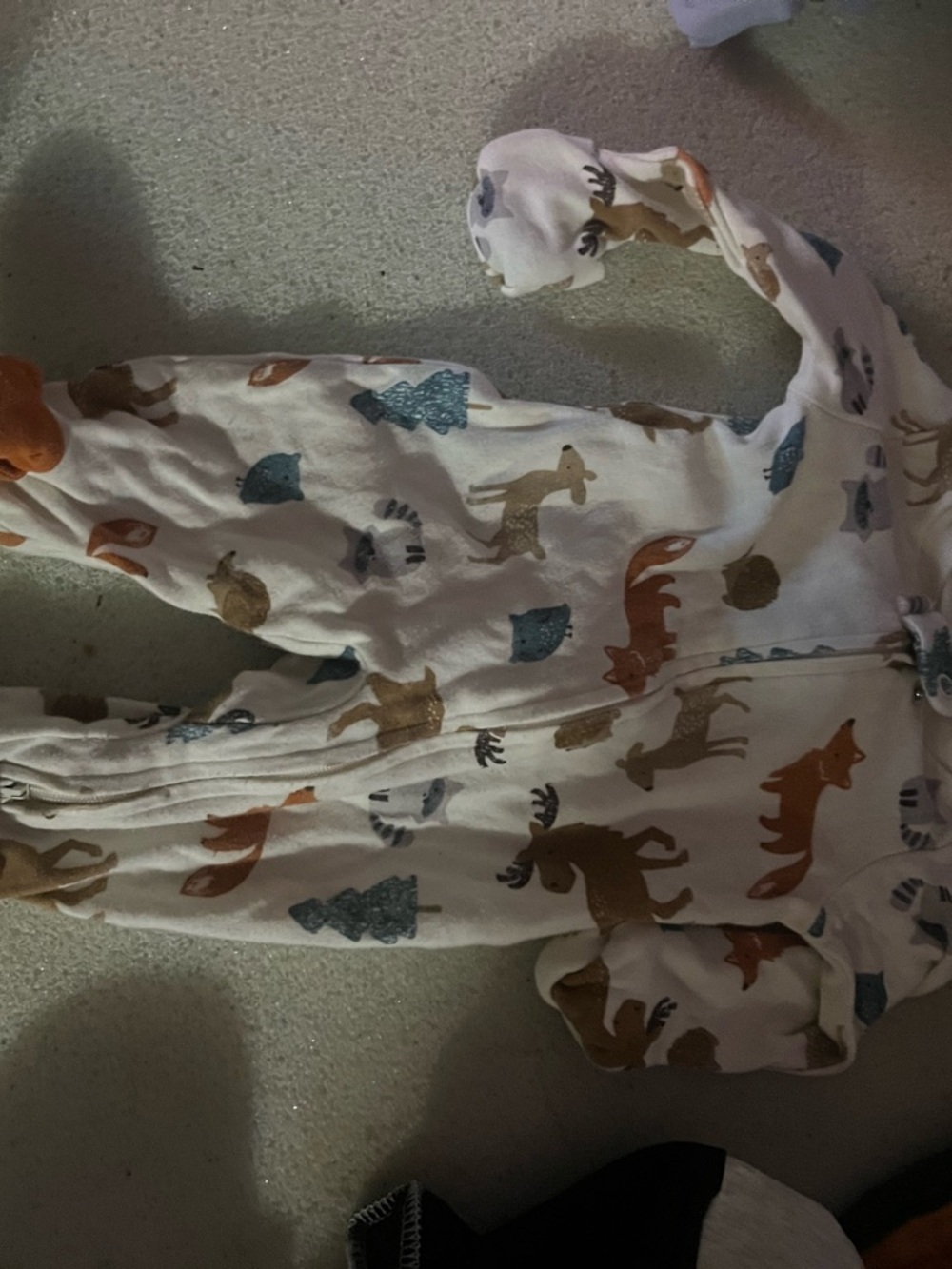 Gerber White Footed One-Piece Pajamas with Brown & Blue Woodland Animals